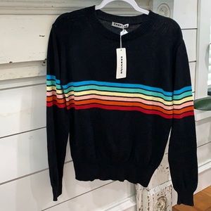 Large NWT Retro Rainbow Striped Sweater Black